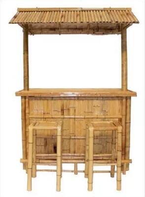 Waterproof Outdoor Bamboo Tiki Bar Set with Slat Roof 220cm Height Eco-Friendly Natural Bamboo Bar Counter for Garden Beach Party